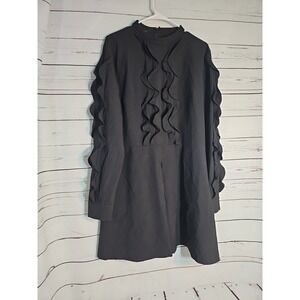 IVONNE‎ Black RUFFLE Long Sleeve Dress Size 16